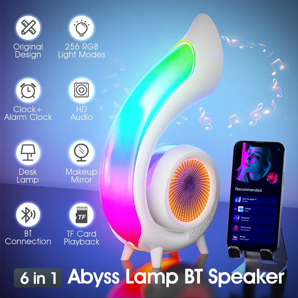 Voice Bluetooth Speaker Abyss Lamp Conch Retro Sound Multi-function Clock Alarm Clock Makeup Mirror Dazzling Color Lamp