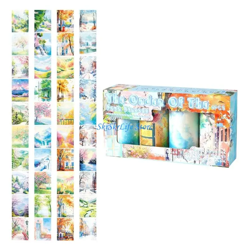 Cinta adhesiva para manualidades E65E, 4 temas, con diseños alentados por naturaleza, papel respetuoso con medio ambiente