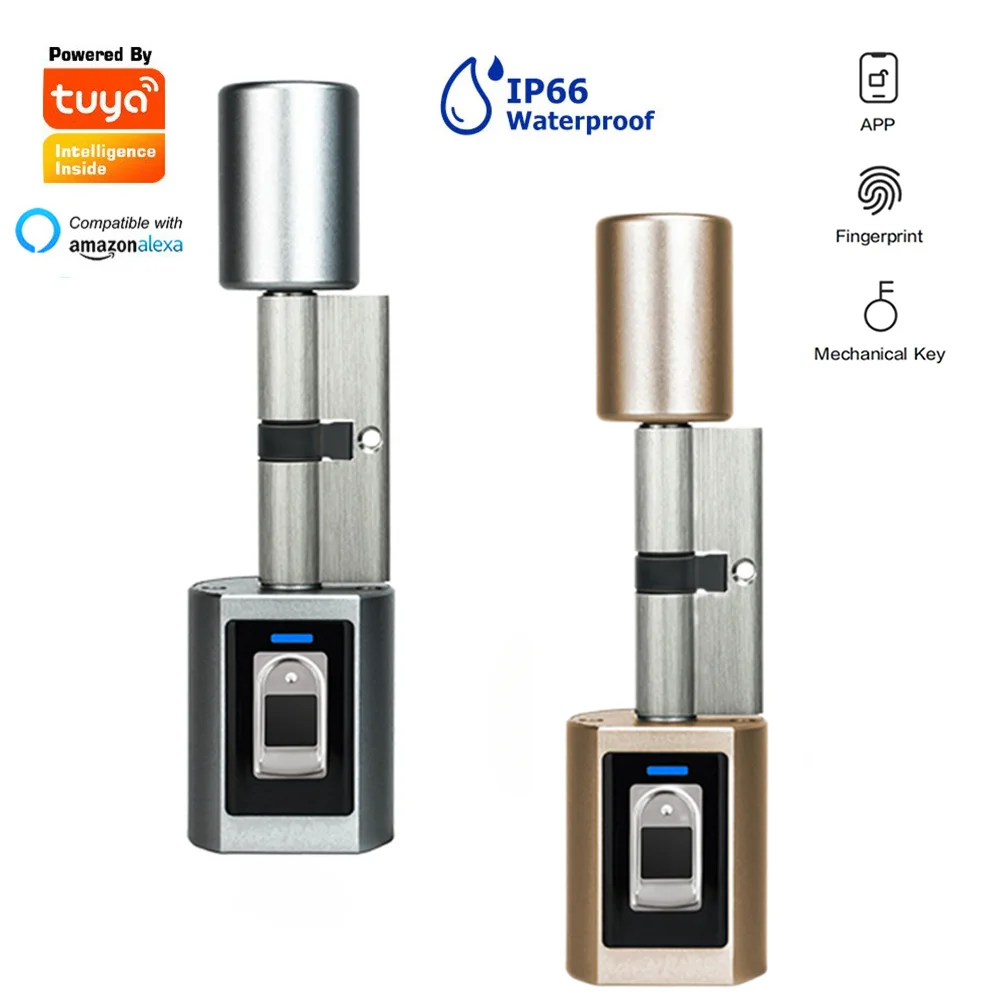 

Tuya BLE Smart Electronic Door Lock Bluetooth Remote Control Waterproof Smart Cylinder Fingerprint APP Keys Unlock for Home
