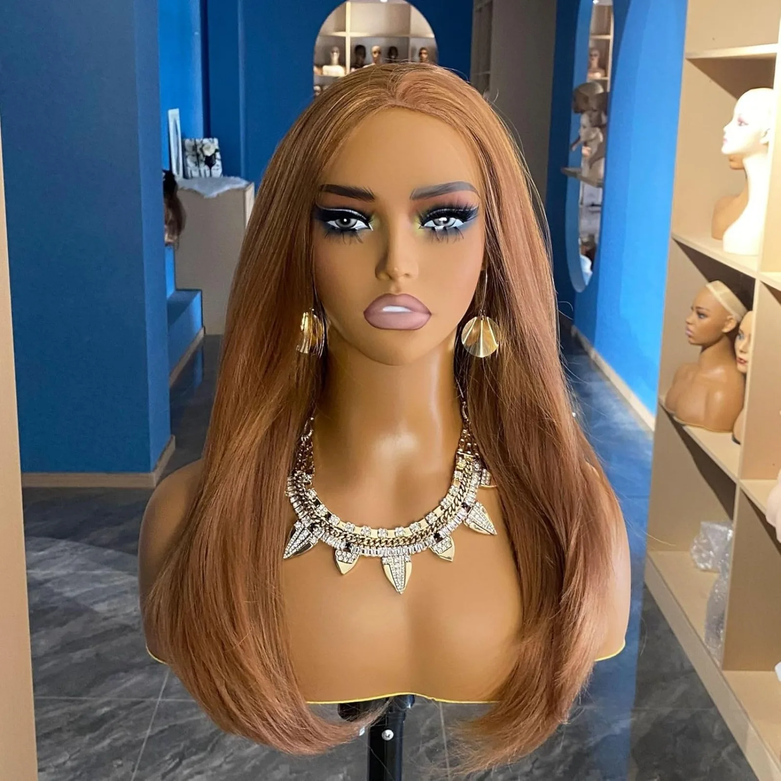 

US Half Body Mannequin Head with Shoulders with Support Hole Realistic Display and Styling for Wigs, Jewelry, Clothing