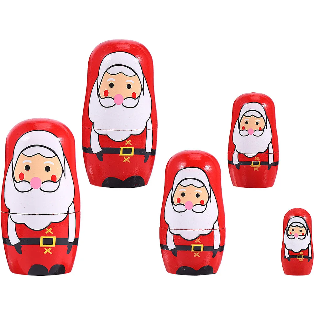 1 Set Of Wooden Christmas Santa Claus 5-Layer Nesting Russian Handicraft For Kids Xmas Present Home Decor Party Decoration Wood