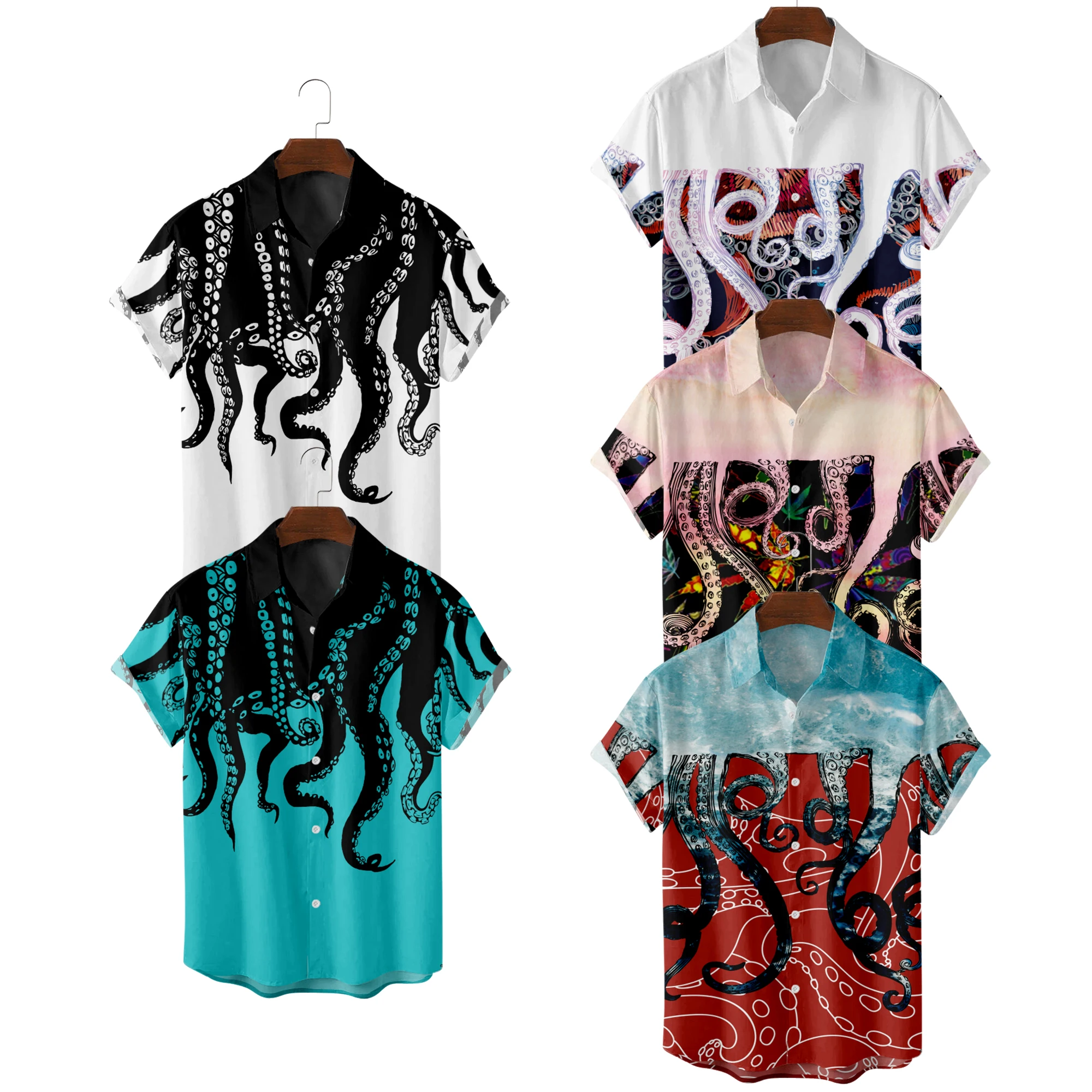 

3D Digital Print Octopus ort Sve irt Slim Fit Polyester Summer Faion Street Sle Printed Casual irt for Men And W...