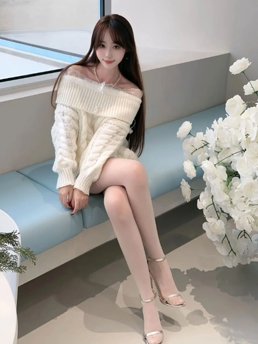 

Laid-ba Chic Off-oulder Sweater Loose Fitting Beautiful Faionable Spring 2026 Ladies' Soft Sle Long Sve Knitwear