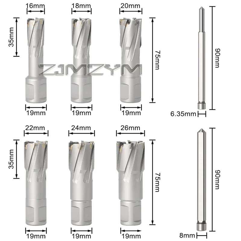 Set Gergaji Lubang Magnetik 6 Buah 16/18/20/22/24/24/26Mm Mata Bor Pemotong Annular untuk Mata Bor Inti Berongga Karbida Baja Besi
