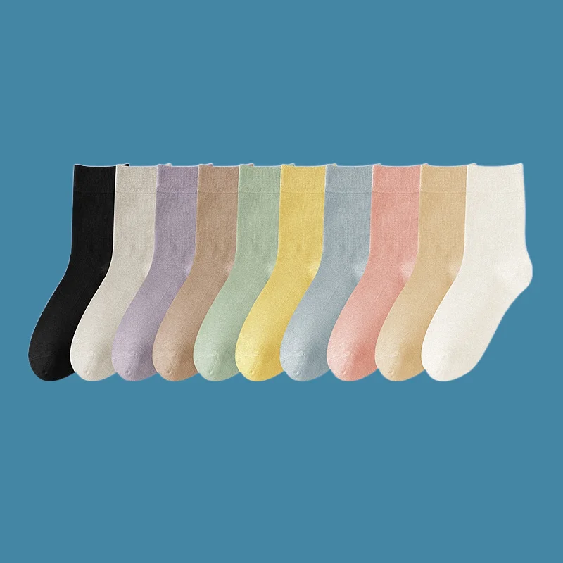 

5/10 Pairs Women's High Quality Mid Length Socks Anti Pilling Comfortable Cotton Socks Solid Color Women's Casual Long Socks