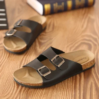 New Summer Beach Cork Slippers Sandals Casual Double Buckle Clogs Sandalias Women men Slip on Flip Flops Flats Shoes