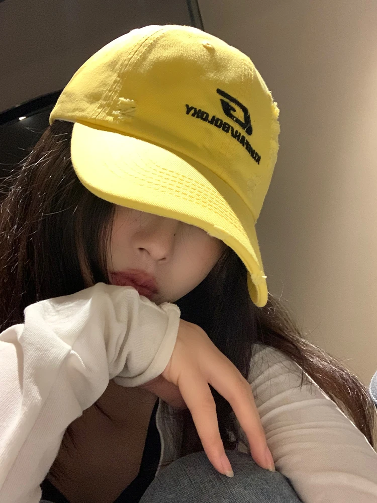 American Hip Hop Embroidered Baseball Cap Women Summer New Style Face Slim Wide Brim Deepened Duckbill Cap Casual Cotton Hat