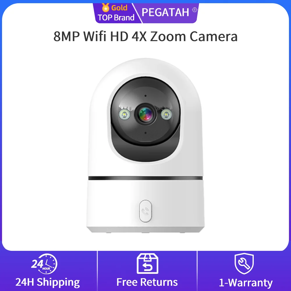 

PEGATAH 8MP Wifi HD Night Camera Color IP Wireless Security PTZ Cam 4X Zoom Cameras Humanoid Tracking Camera Light Alarm Camera