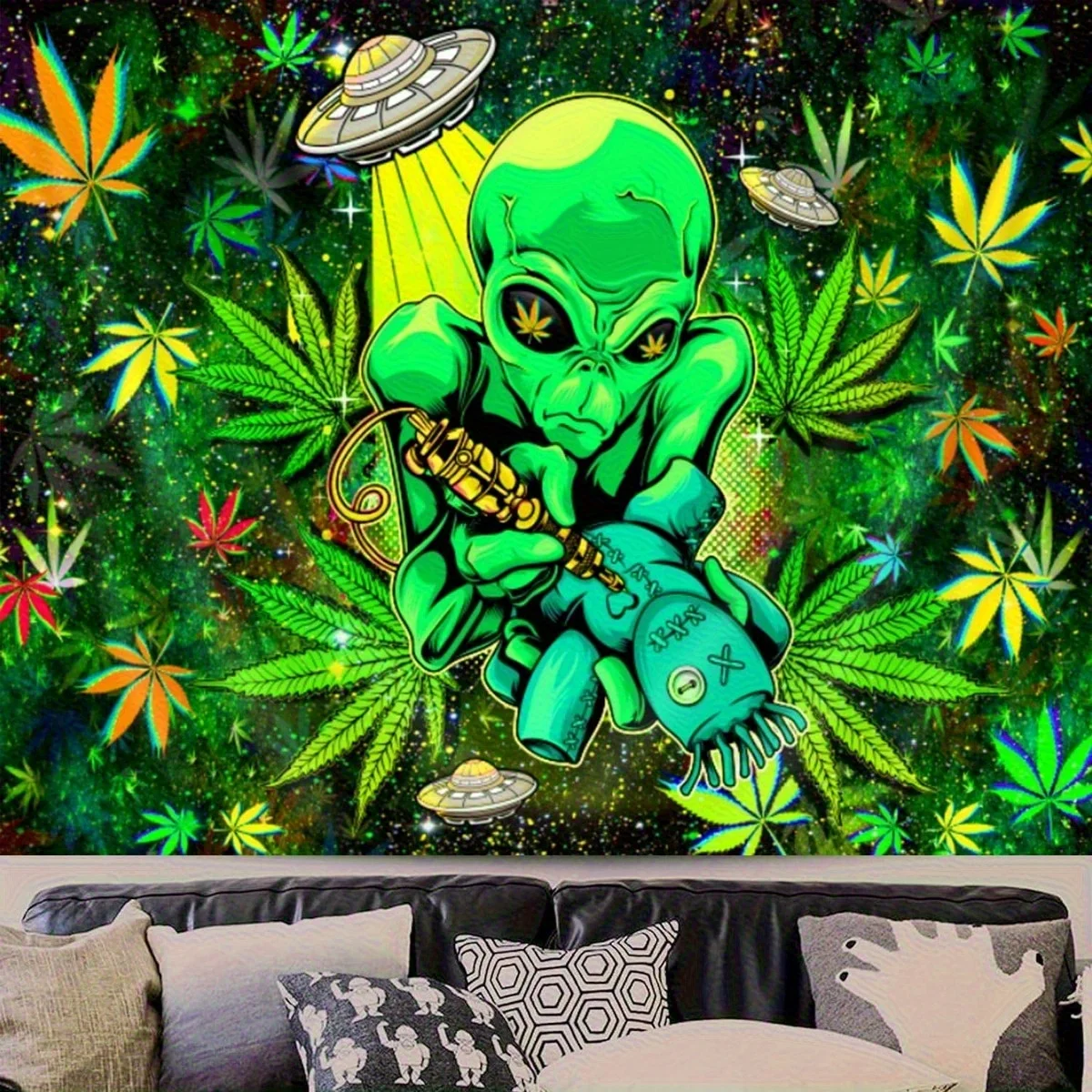 VIKAMA Alien Psychedelic Tapestry Living Room Feature Wall Music Party Theme Wall Hanging Guesthouse Room Decor