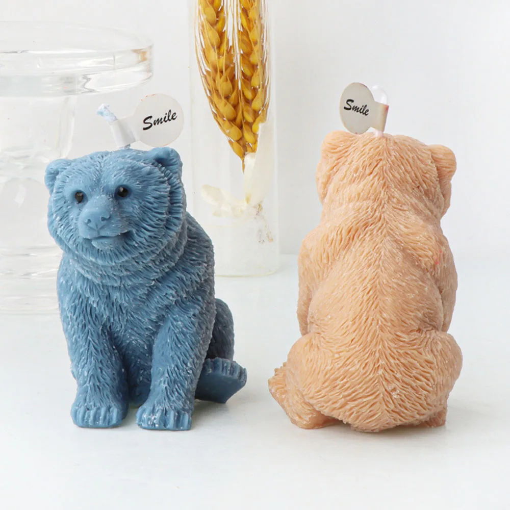 3D Animal Bear Candle Silicone Mold Handmade Cute Sitting Black Bear Portrait Candle Plaster Resin Mould Cake Decor Animal Molds