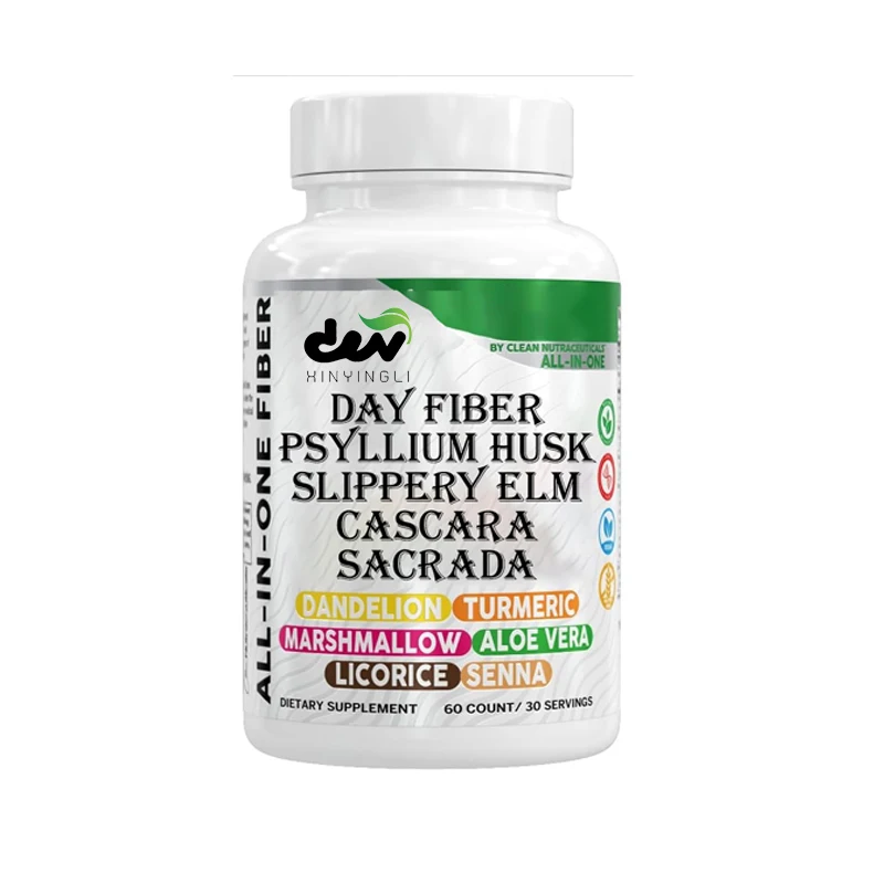 Daily Fiber Supplement Capsule, Containing Psyllium Husk, Smooth Elm, Dandelion, Turmeric, Marshmallow, Aloe Vera, Licorice