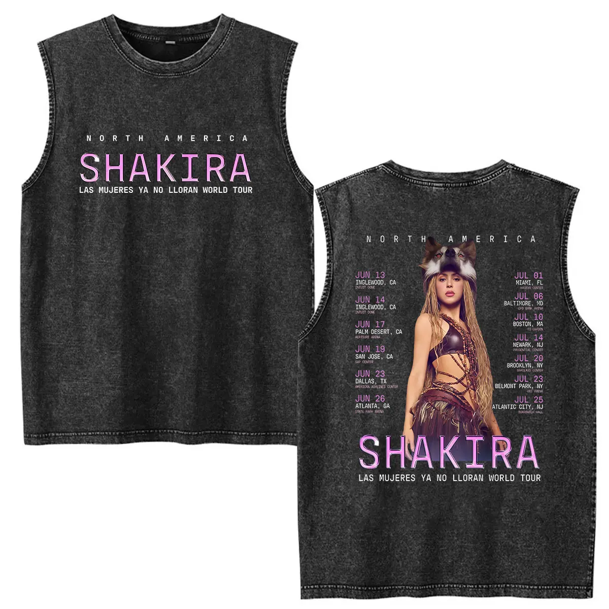 SHAKIRA Las Mujeres Ya No Lloran Tour 2026 Vintage Washed Vest T Shirts Men Women Clothing Fashion Oversized 100% Cotton T-shirt