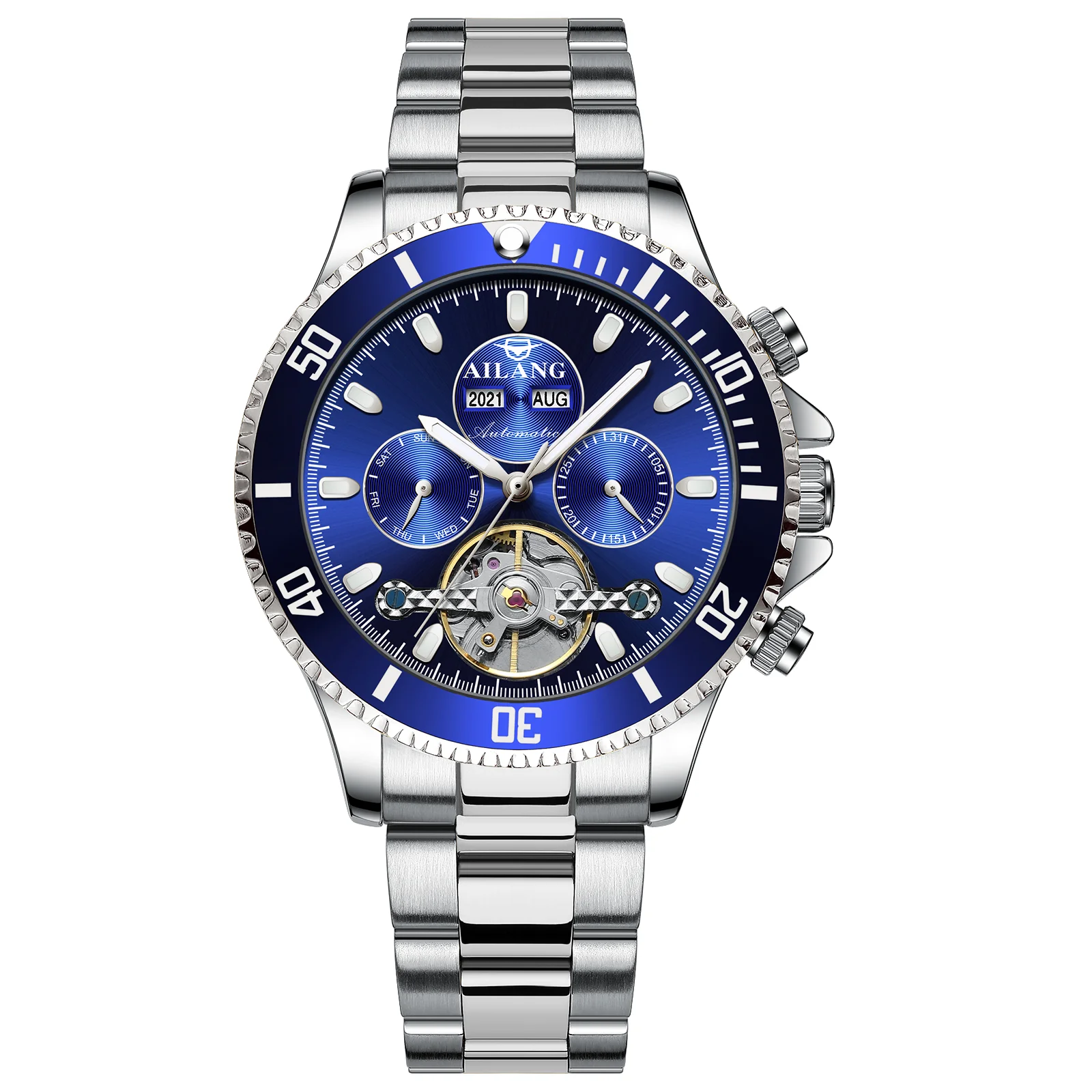 Strong Luminous Mechanical OEM Watch AILANG Business Tourbillon Automatic Skeleton Stainless Steel Strap Customized Watch