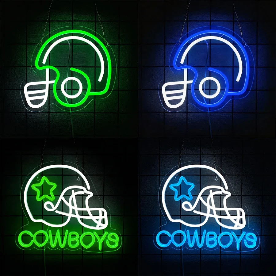

Used For Man Caves, Bedrooms, Bars, Clubs Decor, Boy Party Gifts， Helmet Personalized Luminous Icon,Cowboys Led Neon Sign.