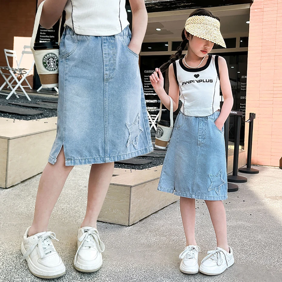 Girls Skirt Summer Denim Girls Cake Mini Pettiskirt Suitable For 1-6 10 12 14 Years Old