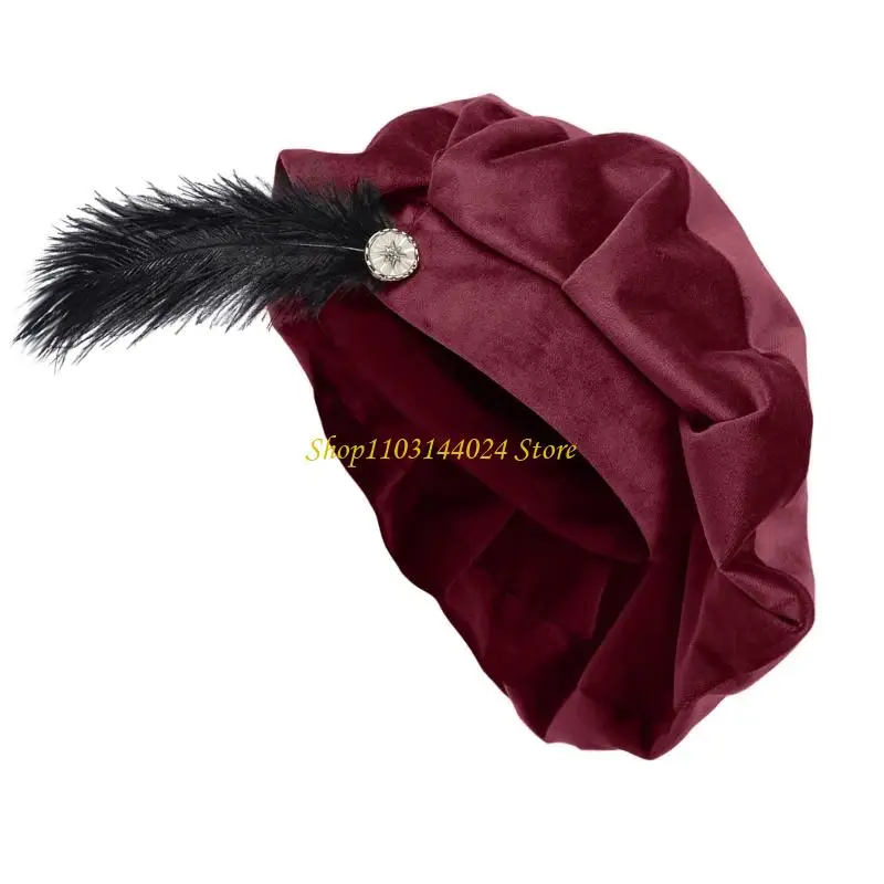 N5KE Medieval Hat Feathered Cap For Men Women Halloween Cosplay