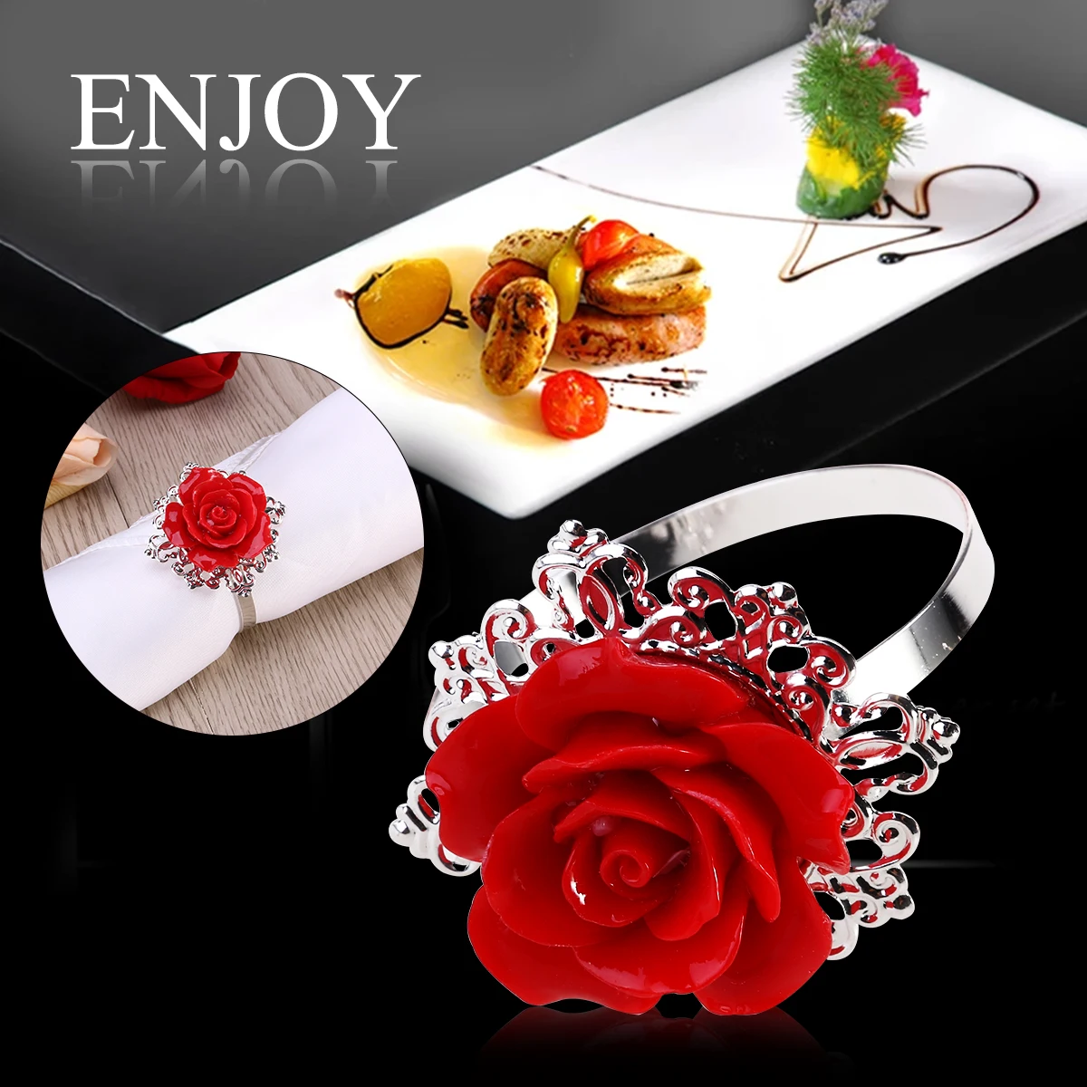 

10 Pcs Napkin Ring Wedding Banquet Holder Decoration Christmas Rose Napkins Rings