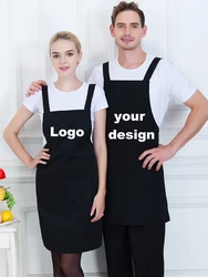 Funny Logo Custom Mandil Man Women Kitchen Work Cooking Chefs Bib Apron Black with Pockets Waiter Housekeeping Dealer Smocks