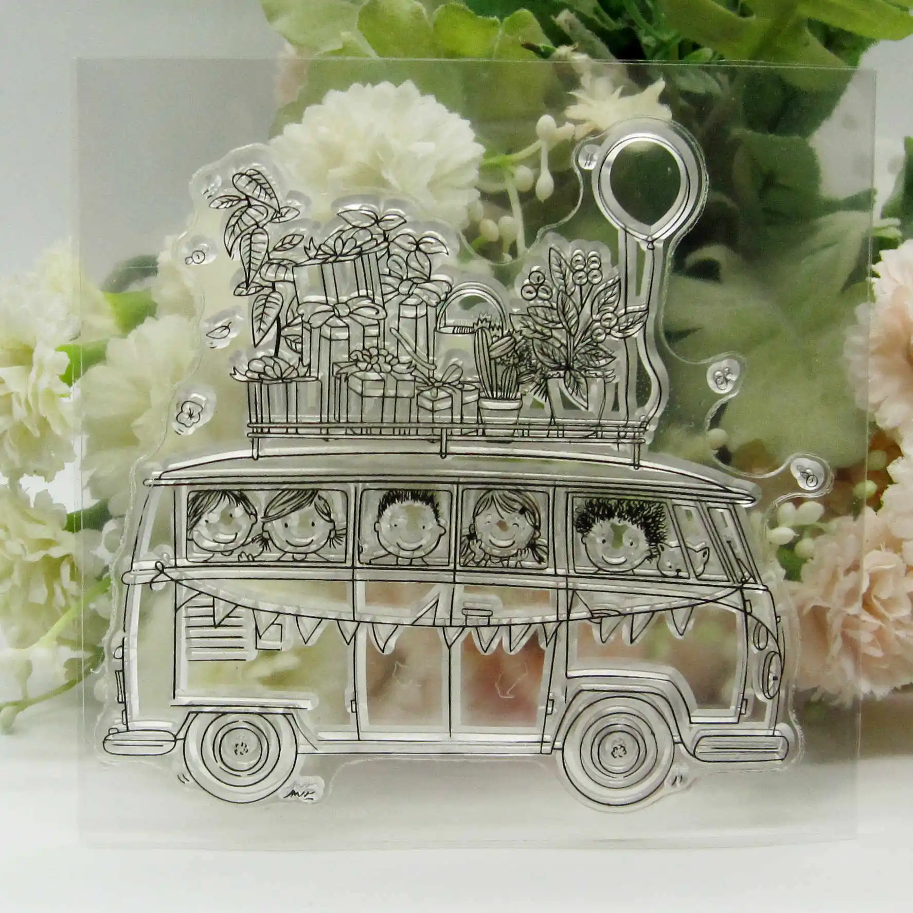 CustomTransparent Silicone Rubber Stamp and Metal Die Sheet Cling, Clear Gift Bus, DIY Scrapbooking, Cute Pattern Photo Album