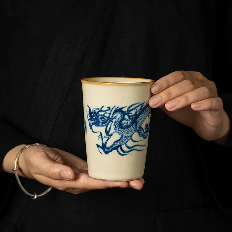 

265 мл Синий Дракон Китайская Чашка Кола Чашка Ru Yao Открытие Желтый Красивая Чайная Чашка Цветы Чайная Чашка Мастер Кунг-Фу Чайный Набор