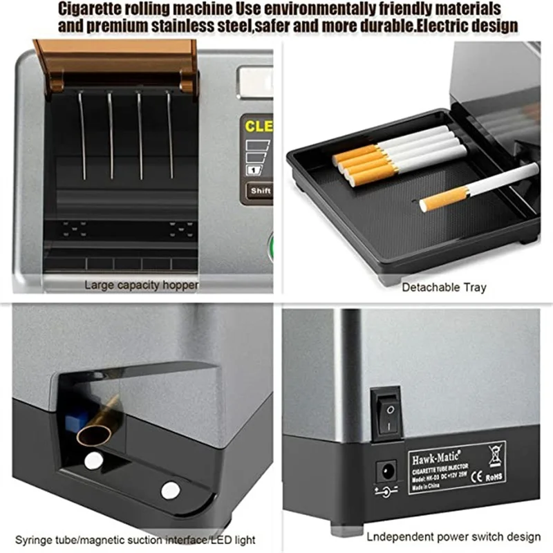 HK3+ Fully Automatic Electric Cigarette Injector Machine with Tobacco Rolling Tray Tobacco Filling Maker Smoking Accessories