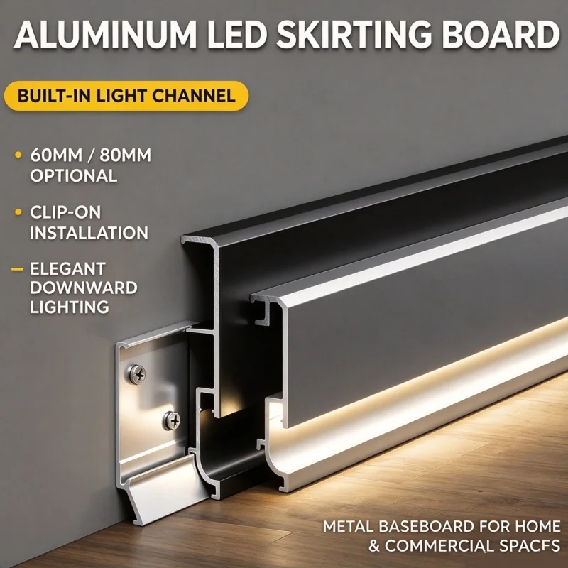 60/80mm Aluminum Alloy LED Skirting Line Profile Surface Mount Luminous Baseboard With Strip Light Channel Wall Corner Bar Lamp