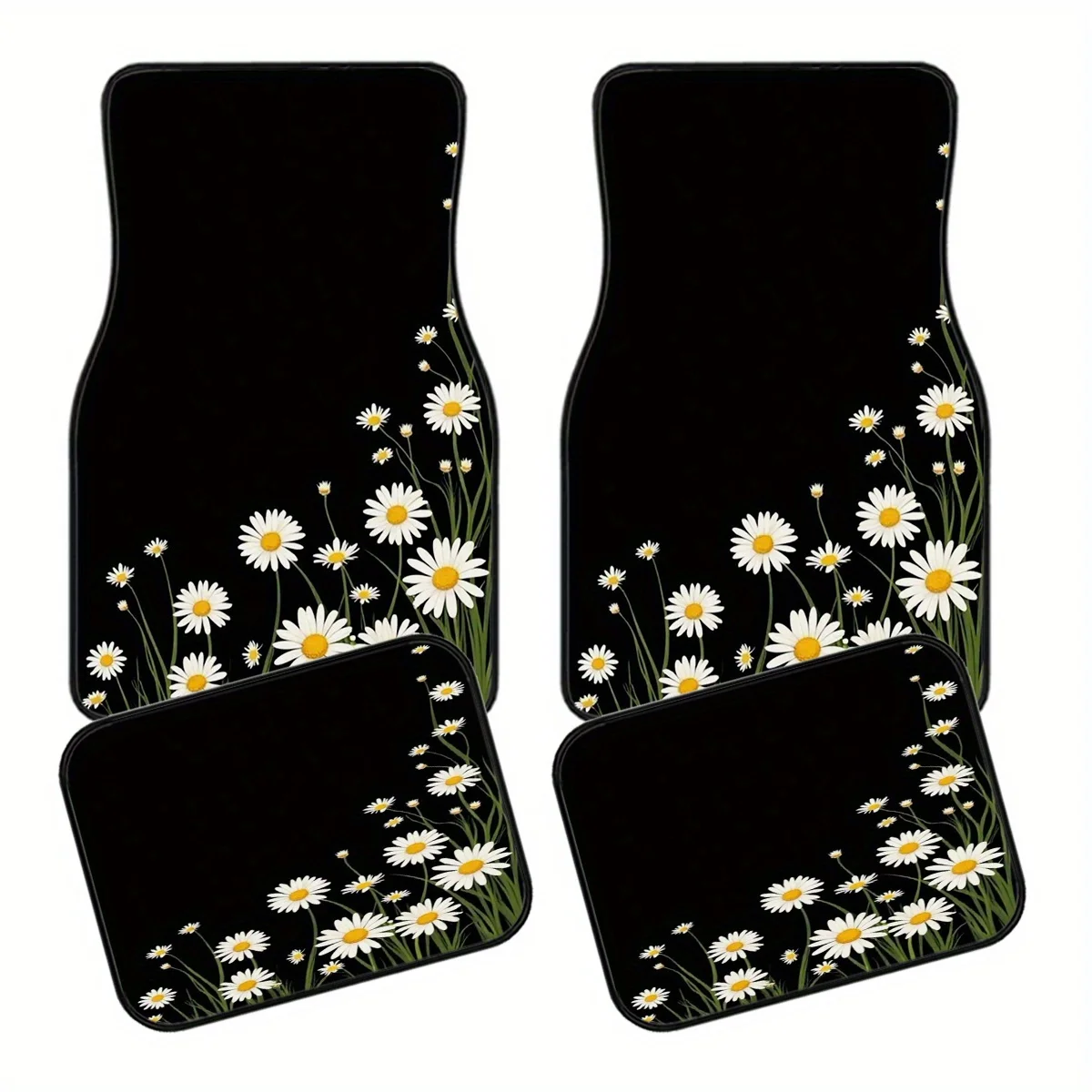 

4pcs Elegant & Daisy Car Floor Mats - Fit For Sedans, Trucks, SUVs - Durable All-Weather Protection, Easy-Clean Surface - Ideal