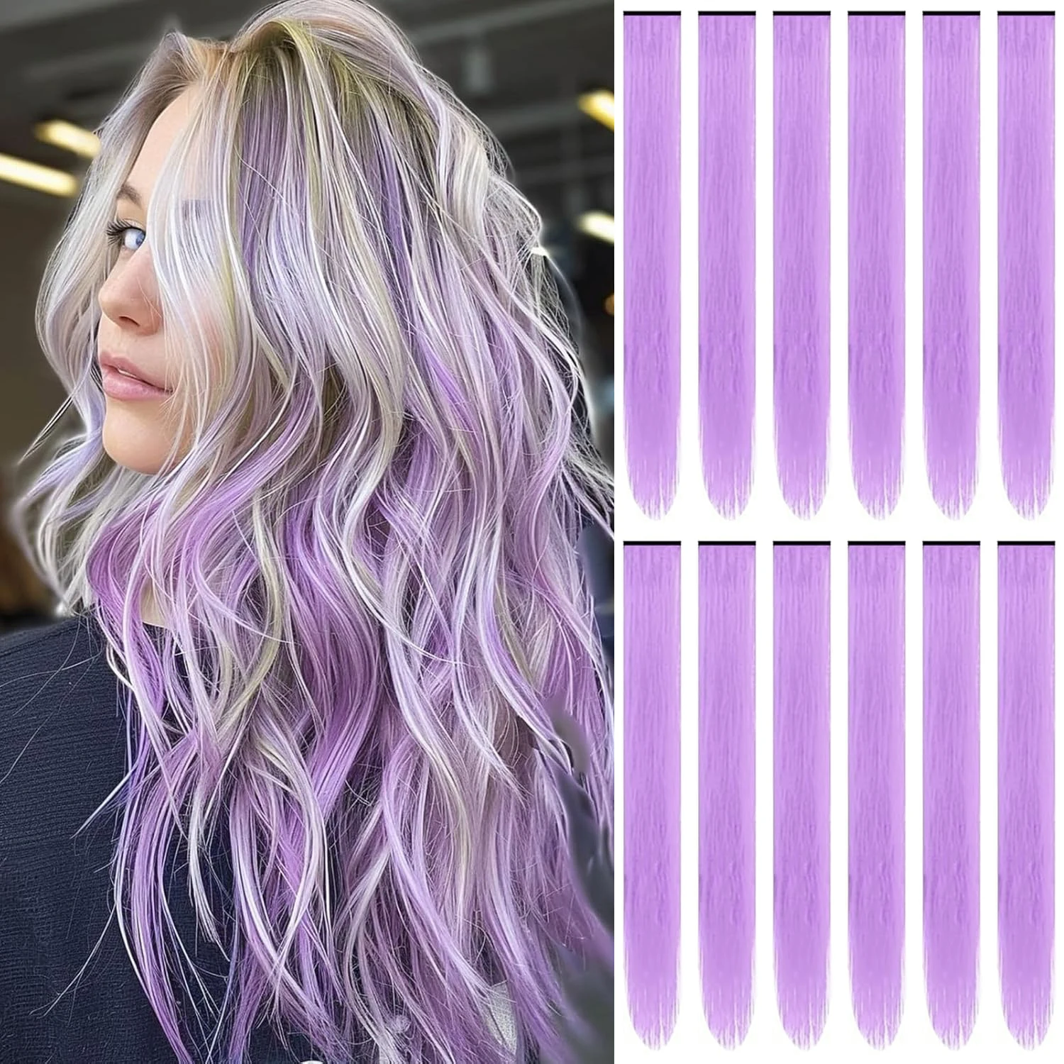 

Colored Hair Extensions 12 PCS, 22 In Colorful Clip in Hair Extensions Rainbow Straight Synthetic Hairpieces for Girls Women