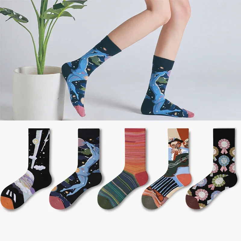 

Socks women's tide tube socks Japanese graffiti illustrations personality colorist autumn and winter Korean version