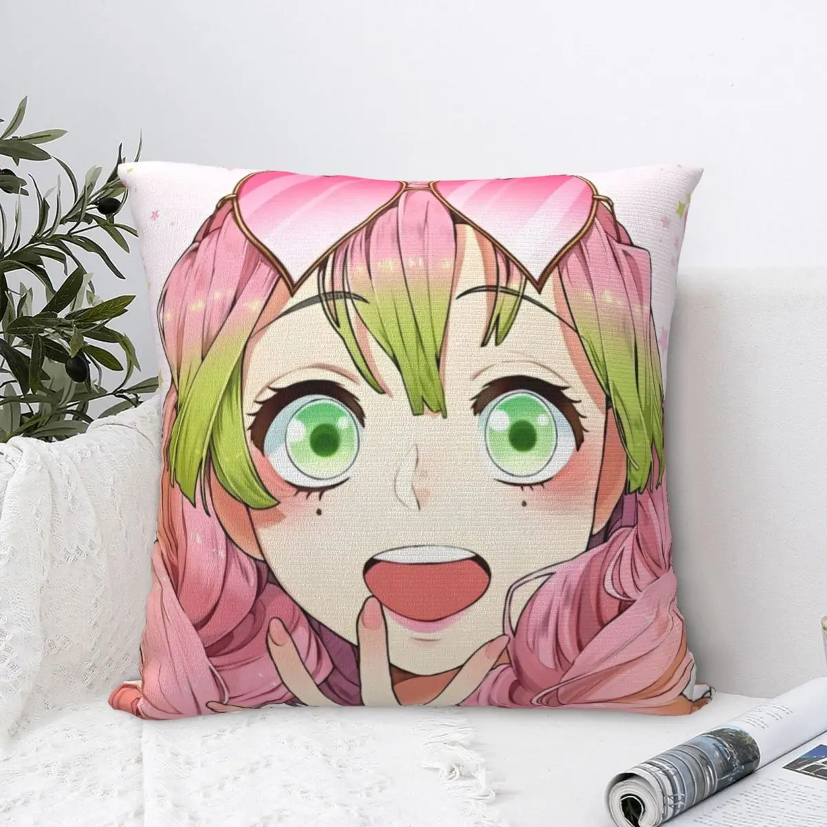 Love Hashira Mitsuri Kanroji Pillowcases Polyester Bed Car Anime Demon Slayer Cushion Case Creative Decor Pillowcase 40*40