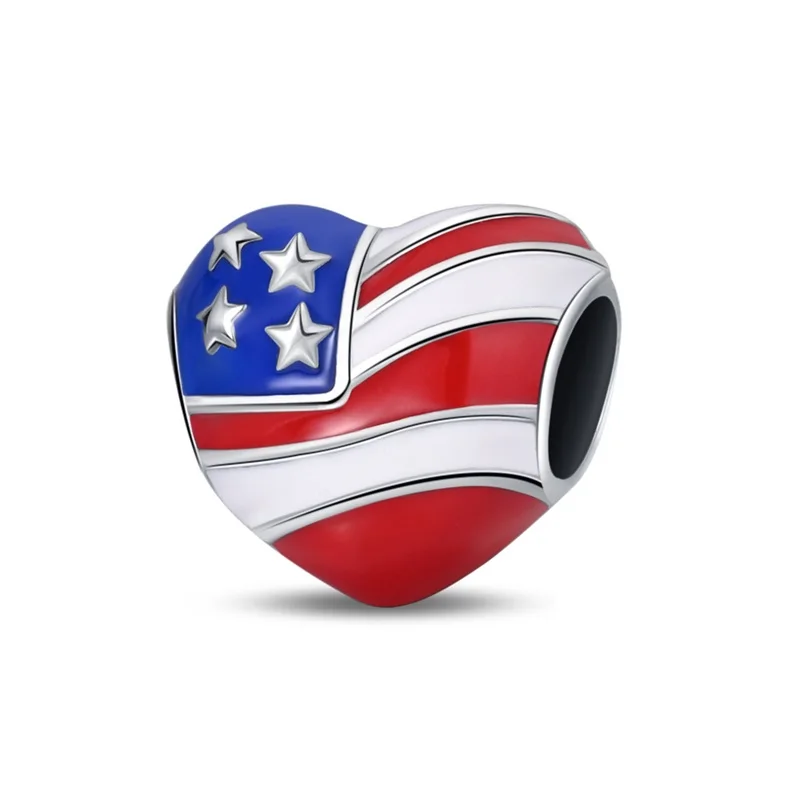 925 Sterling Silver American Style Heart-Shaped Flag Charms Bead Fit Original Bracelet DIY Women Exquisite party Jewelry Gifts