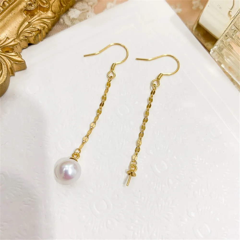 DIY Pearl Accessories S925 Pure Silver Earring Nail Empty Holder K Gold Silver Earring Holder Fit 7-10mm Round Oval Beads E021