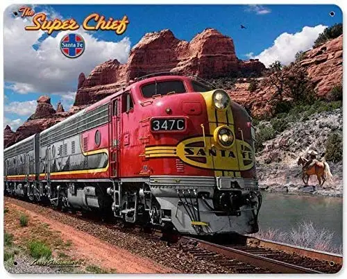 Tin Sign Vintage Chic Art Decoration Poster Super Chief Santa Fe Passenger Train for Store Bar Home Cafe Farm Garage or Club 12