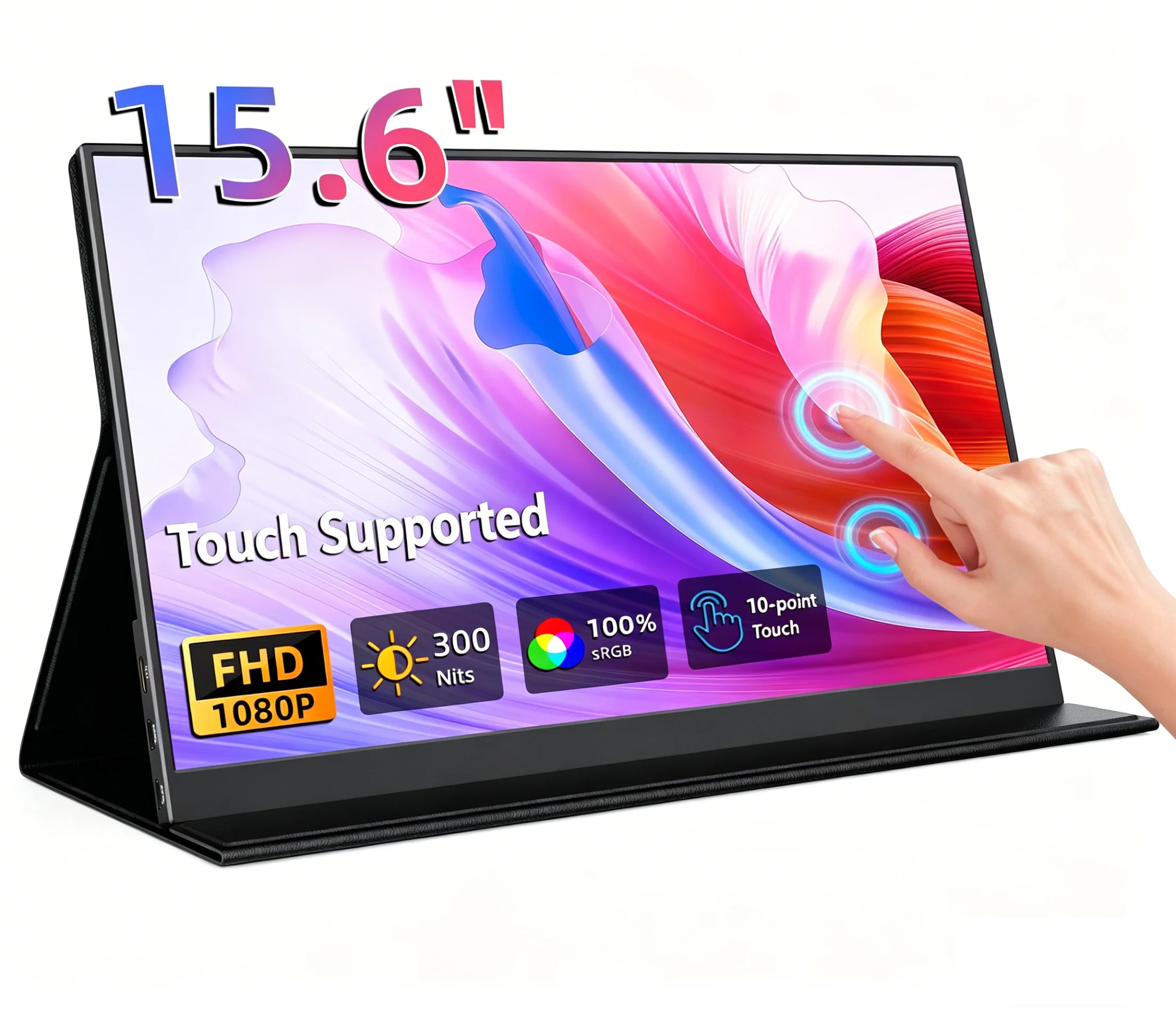 Moniteur tactile portable Amoudo 15,6 pouces 1920x1080P, deuxième écran FHD fin avec extension USB Type-C et Mini HDMI