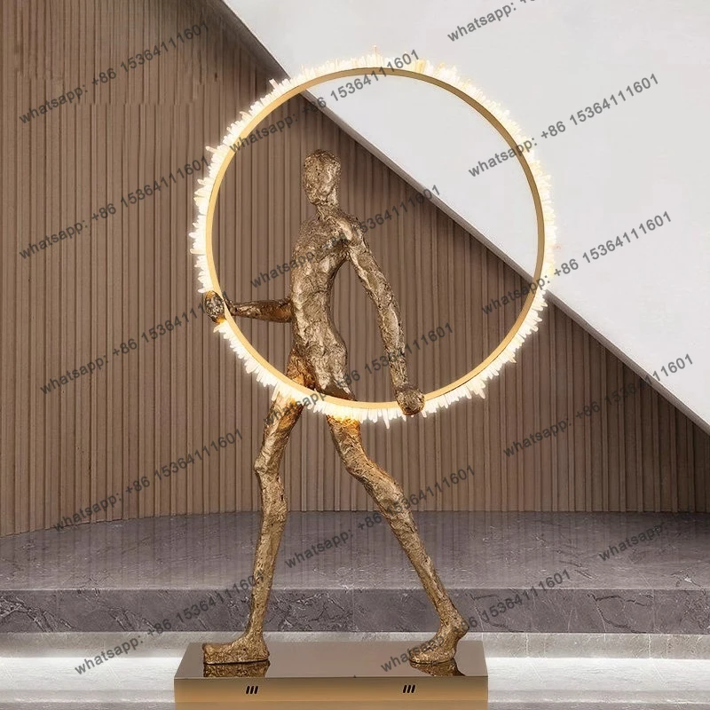 12Postmodern living room floor lamp gold ring crystal portrait sculpture lamp exhibition hall lamp