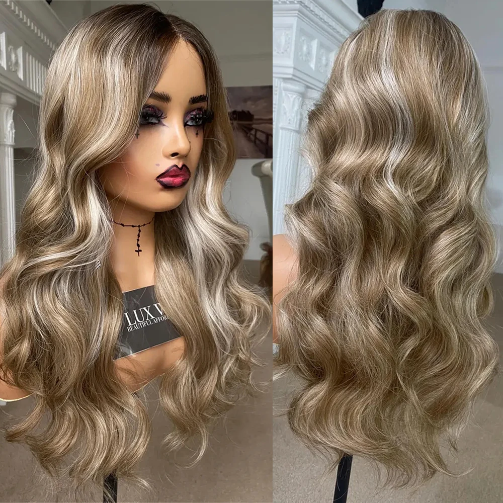 

Парик балаяж средней блондинки 13x4, бесклеевой, 26 дюймов, длинный волнистый парик блондинки, мелирование, толстый блондин, парик спереди, реалистичная линия волос