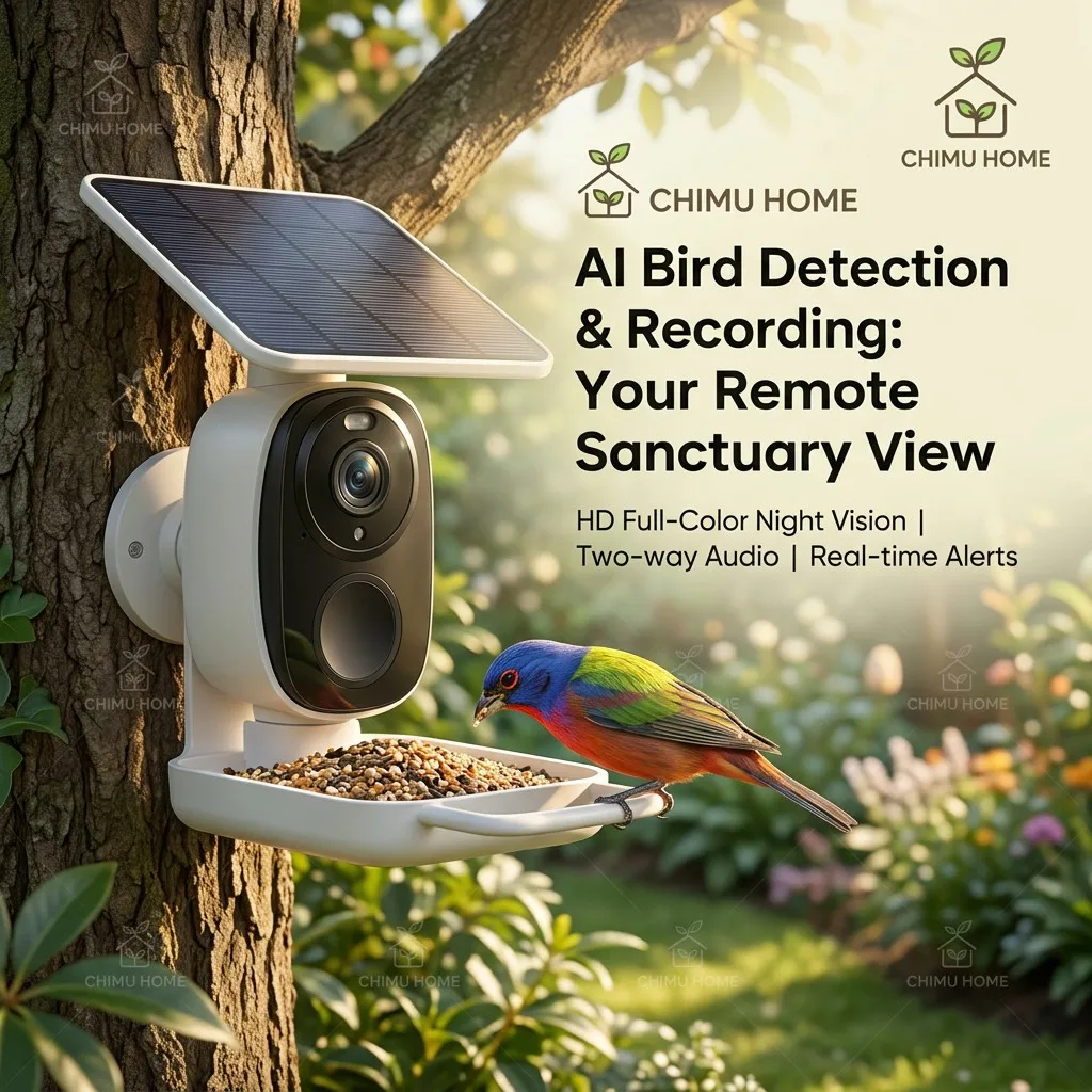 【CHIMU HOME】Smart Bird Sanctuary Hub 3MP 2K Resolution AI Bird Identification Solar Powered Security Solution