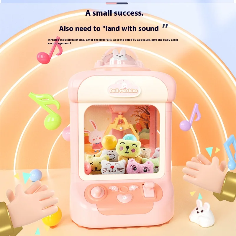 Cute Rabbit Claw Doll Machine Toy Mini Coin Machine with Lights Music Household Interactive Random Dolls Machine Toys for Kid