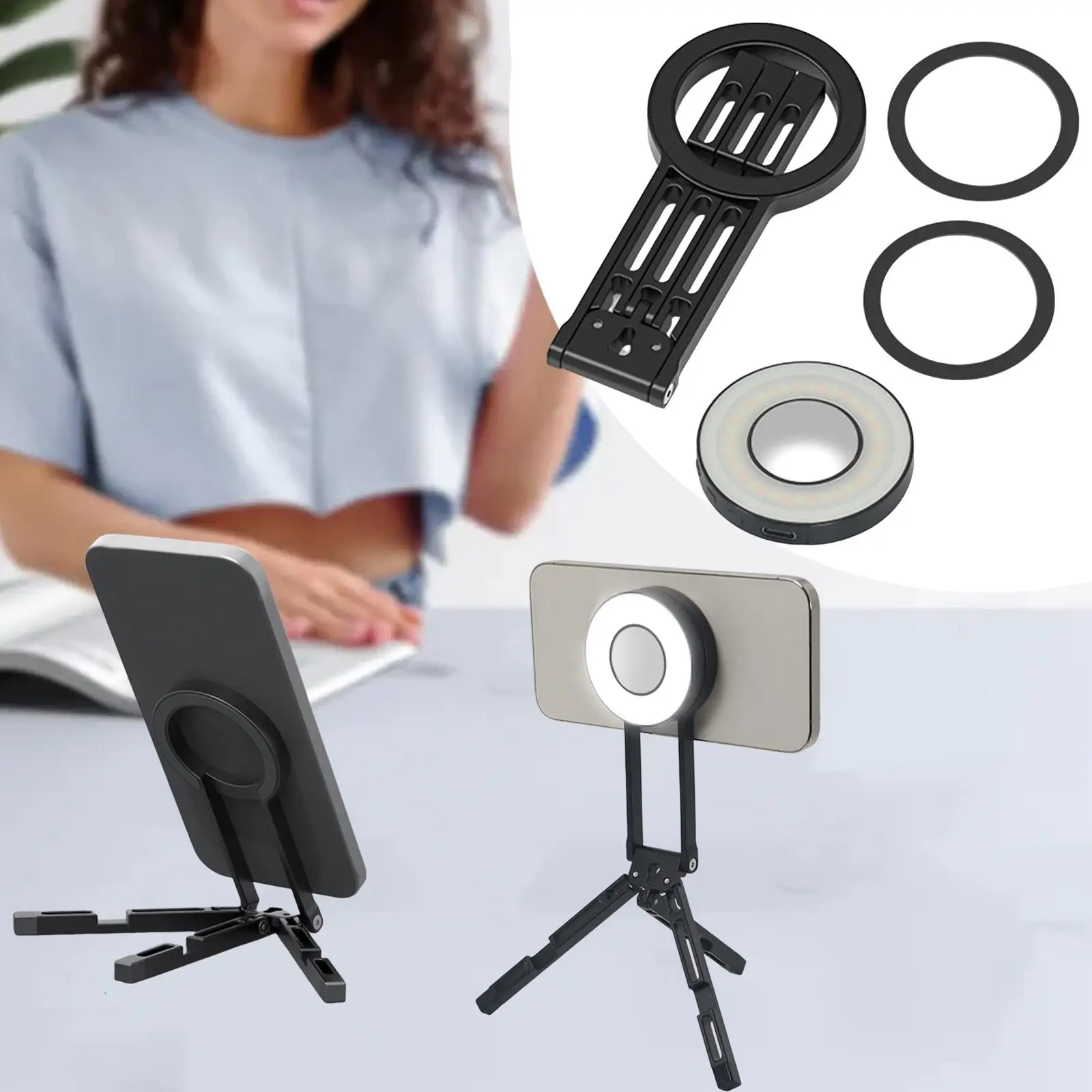 

Magnetic Tripod Phone Mount Handy Phone Stand for Kitchen Outdoor Activities