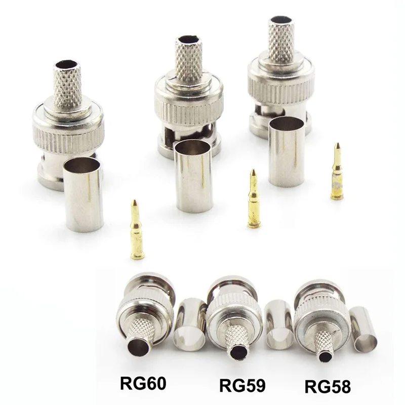 BNC colokan adaptor konektor tipe Crimp Male untuk CCTV audio BNC konektor Coupler wanita RG58 RG59 RG60 kabel