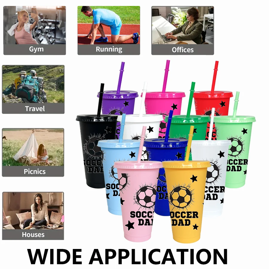12pcs/set Football Star Pattern 26oz Colored Plastic Party Cold Cup for Birthday/back-to-school Gift Gameday Drinkware