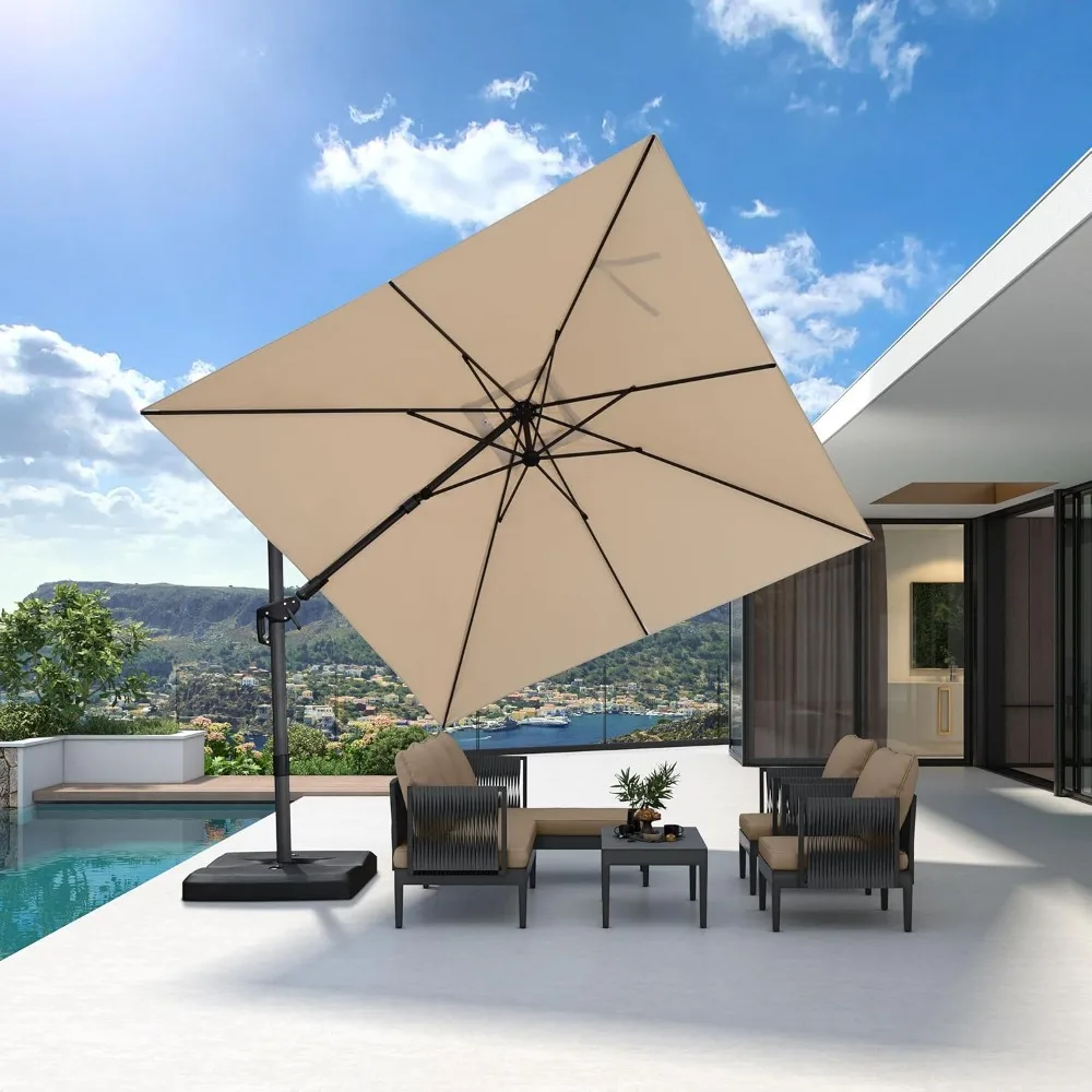 

10' X 10' Left-right Tilting Patio Umbrella Outdoor Cantilever Swivel Square Umbrella with Tilt Aluminum Offset Umbrella with 3