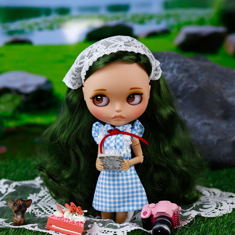 ICY DBS Blyth Doll 1/6 30cm tan Skin Glossy Face Green Hair Girl Doll BJD Toys Gifts