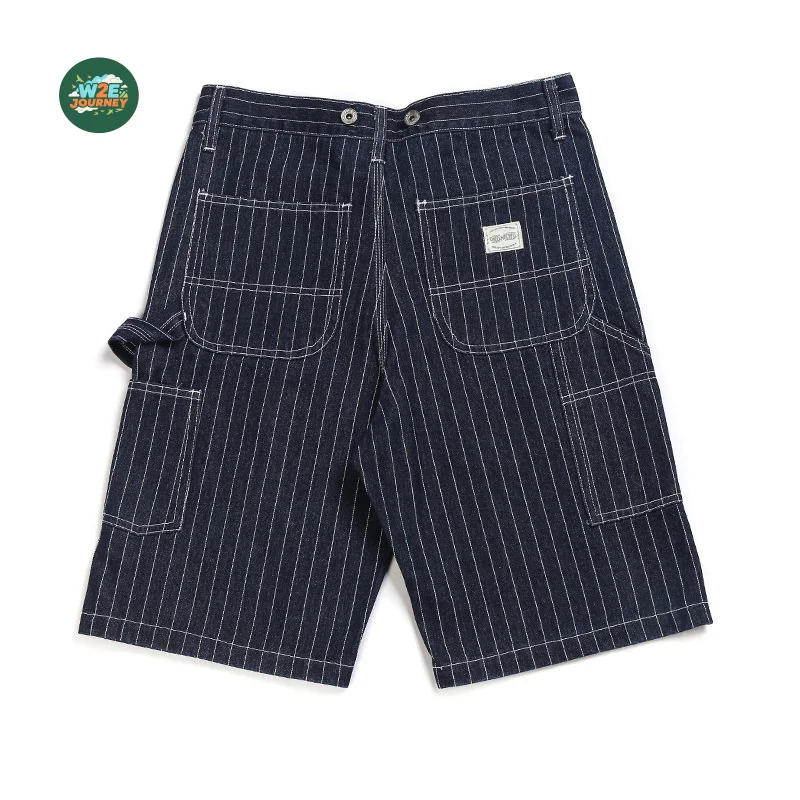 W2EJOURNEY Luxury Quality EU US Size Work Shorts Outdoor Railway Stripe X Y TYPE Overalls Canvas Raw Denim Suspender Shorts