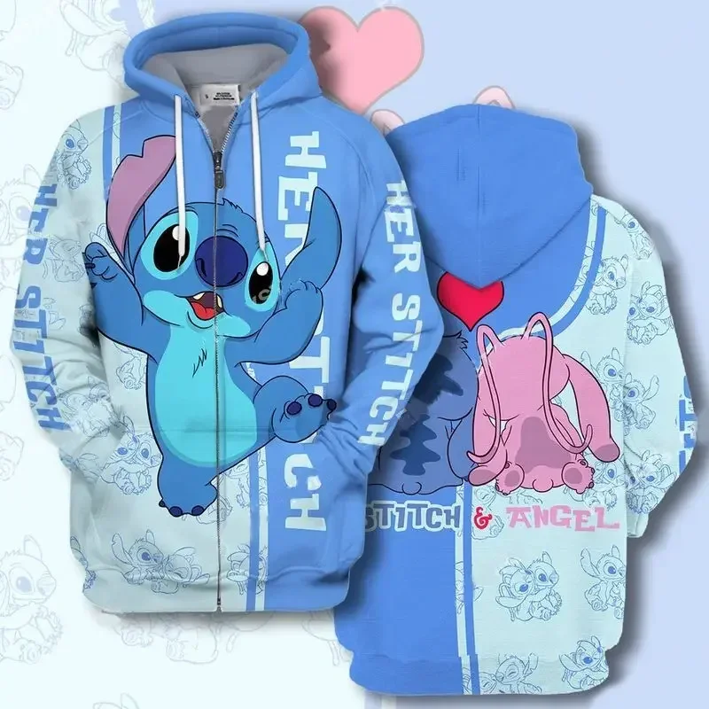 2024 Disney Stitch 3D Printed Hoodie Men Women Casual Sweatshirt Disney Cartoon Zipper Hoodie Fashionable Children\'s Clothing