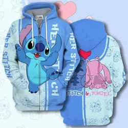 2024 Disney Stitch 3D Printed Hoodie Men Women Casual Sweatshirt Disney Cartoon Zipper Hoodie Fashionable Children's Clothing