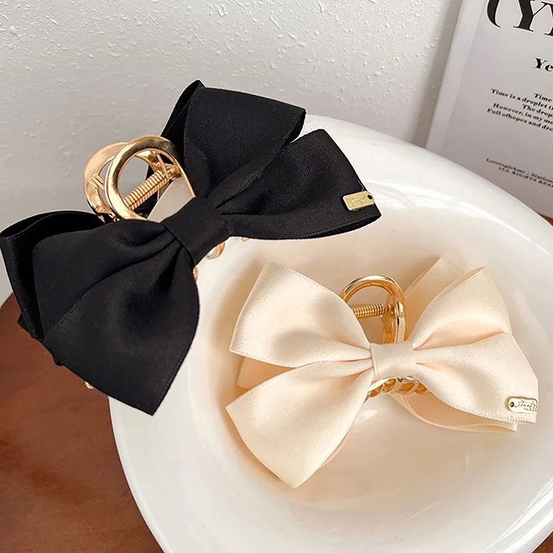 

〔CC〕|Satin Bow Women Hair Claw Clamps Gold Color Metal Hair Crab Hair Clips Girl's Daily Gifts Hair Accessories〔88〕
