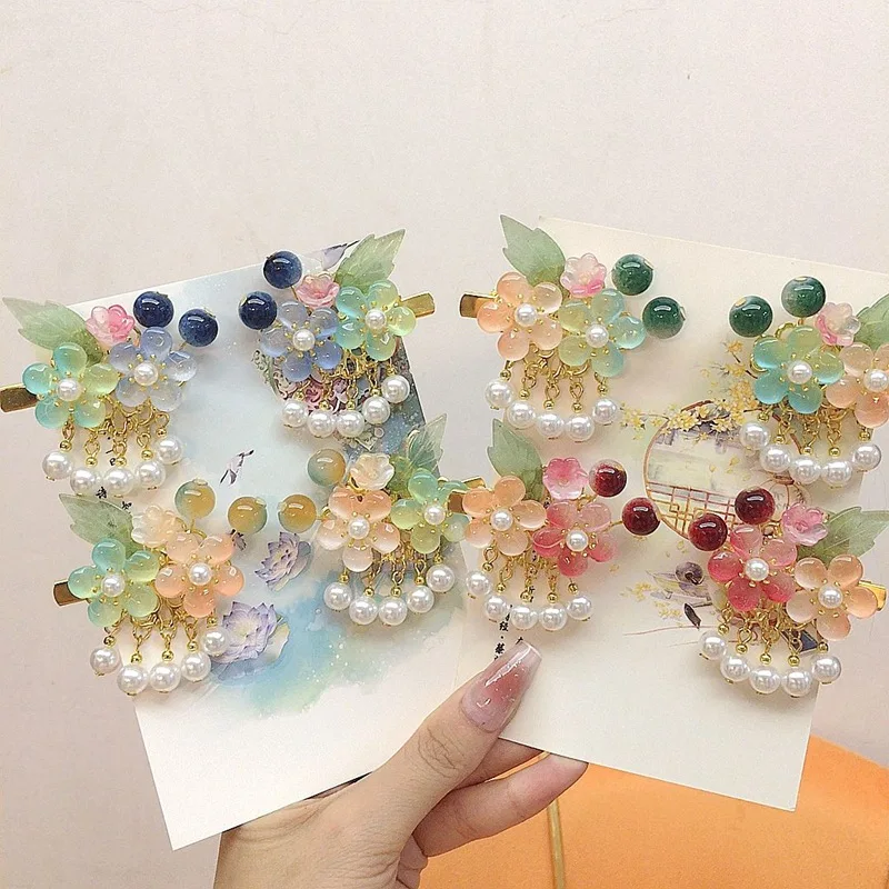 Hanfu Hairpins for Girls Traditional Chinese Step Shake Hair Clips with Tassels, Vintage Ancient Style Hair Accessories Children image 3