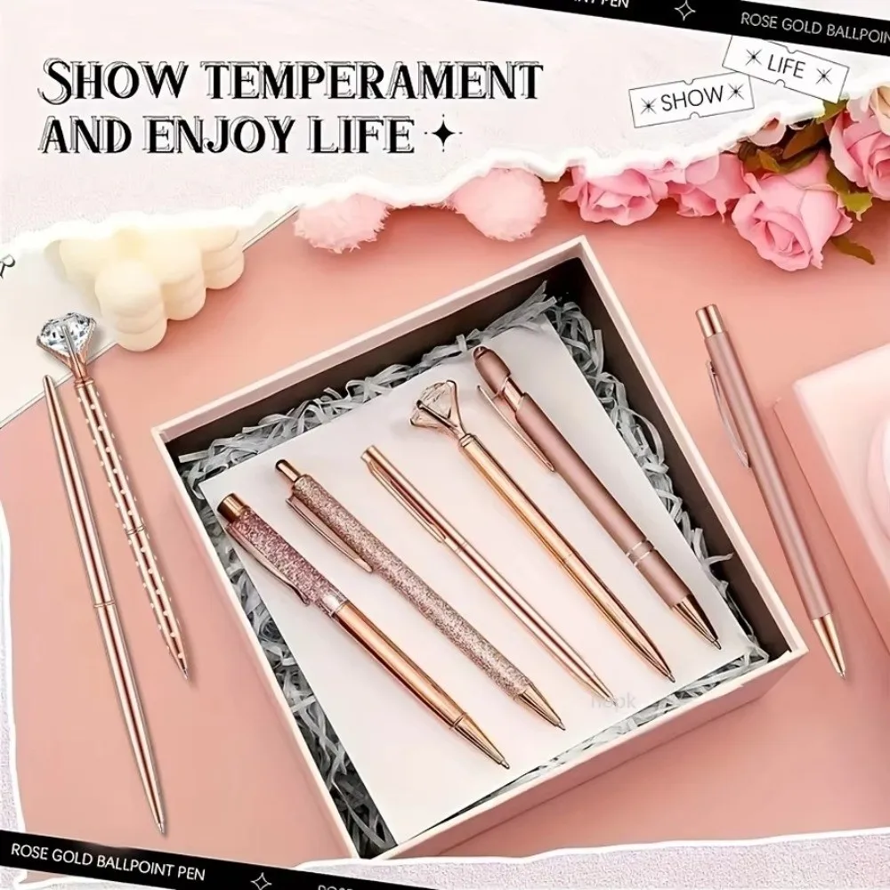 

Набор из 8 ручек-шариковых ручек цвета розового золота с кристаллами, стильные металлические ручки, школьные принадлежности, подарок для письма и рисования