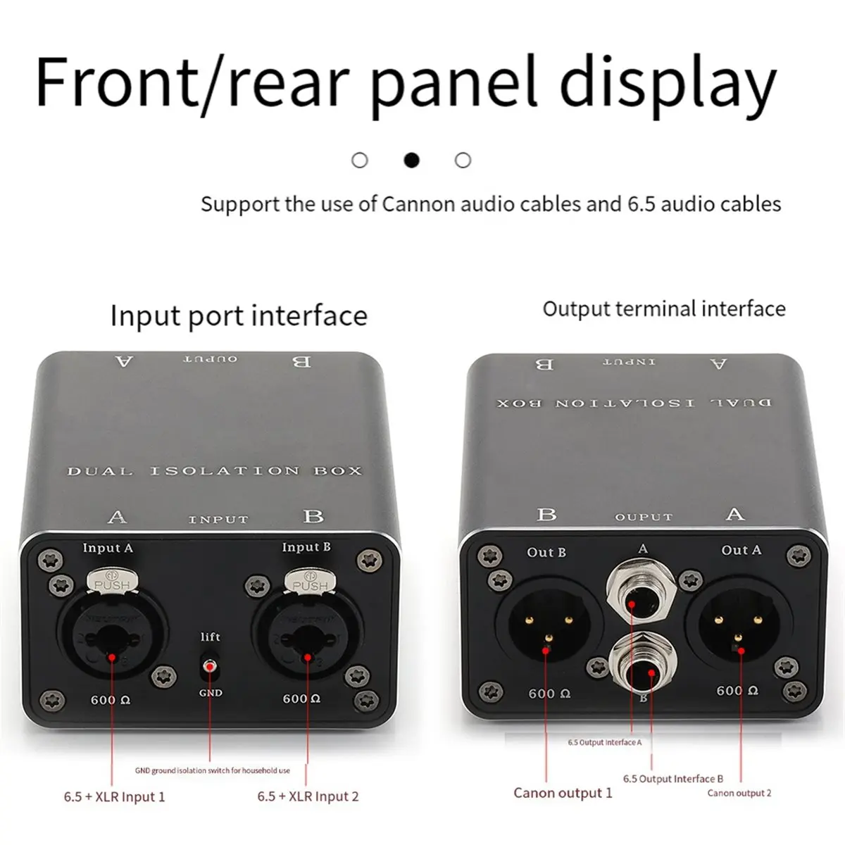 Dual-Channel Audio Isolator Professional XLR Audio Isolator Eliminating Current Hum Noise Transformer 6.5mm Jack Coupler